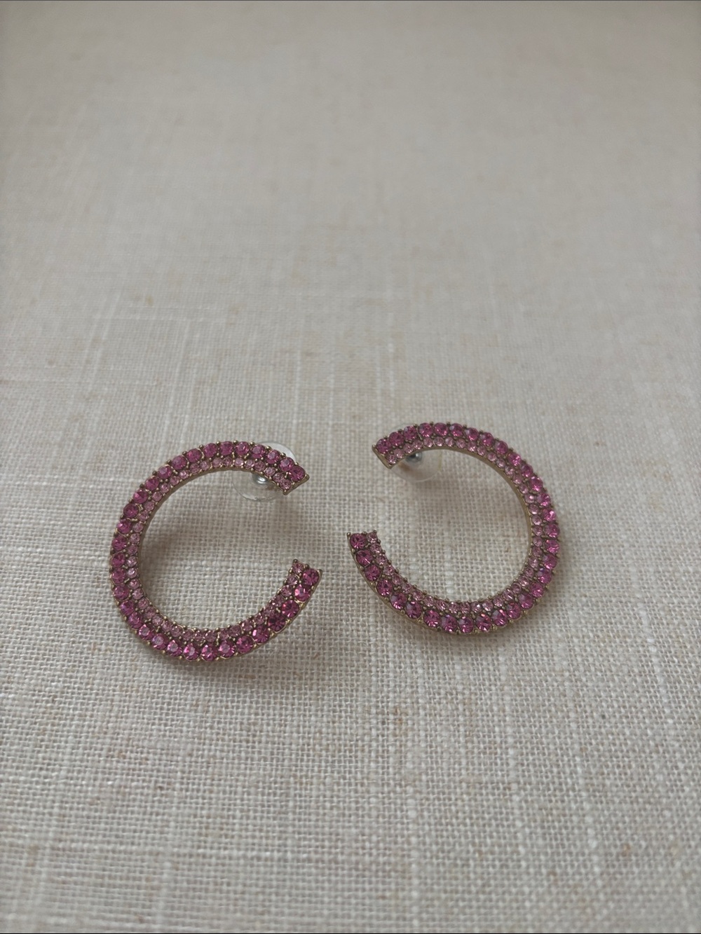 J. Crew Pink Crystal Pavé Open Hoop Earrings